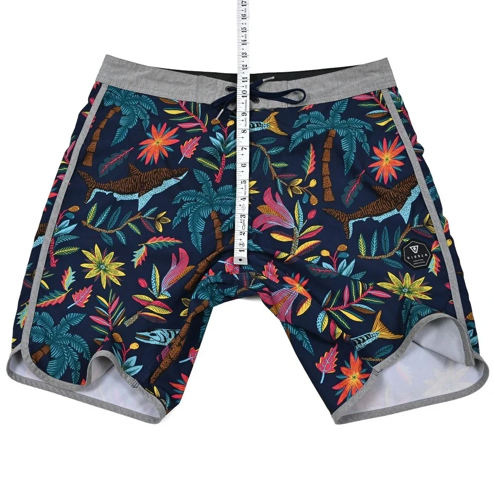Vissla Board Shorts Coconut Stretch Mens 33 Sharks Floral Beach Swim Surf